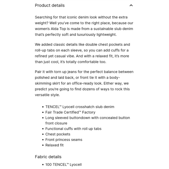 Prana Alda Relaxed Fit Button Down Roll Tab Slub Denim Top Dovetail Beige Large - Picture 15 of 16